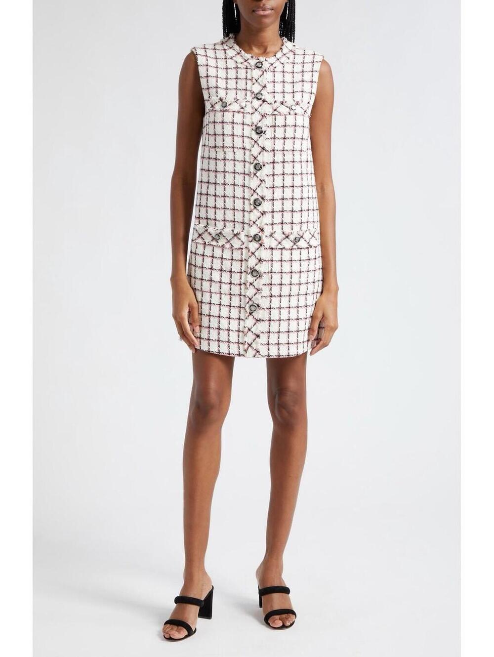 New Veronica Beard Laurel Windowpane Plaid Sleeveless Tweed Minidress Sz 4 $598